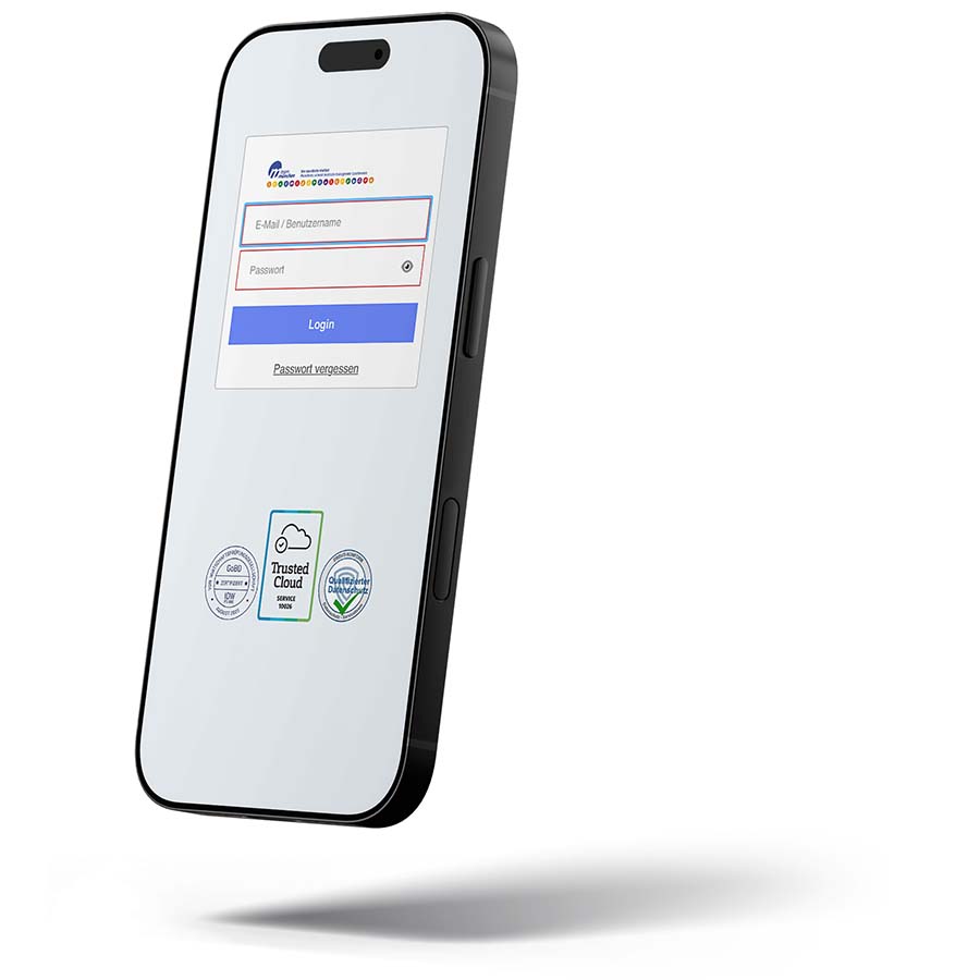 Smartphone mit Startbildschirm des Team München Mitgliederportals